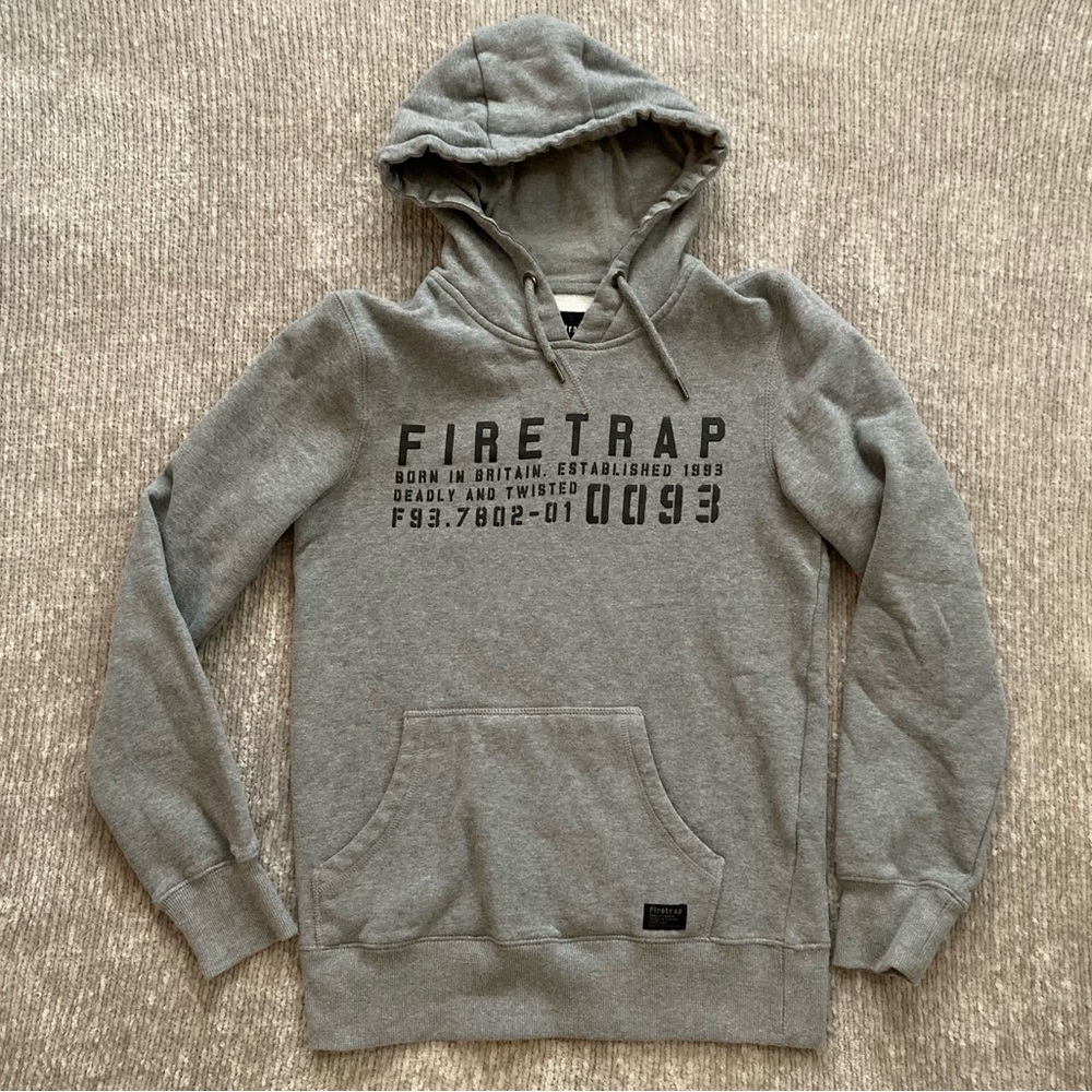 Firetrap‎ Hoodie Gray Graphic Print Pullover Small Skater Casual 93 Britain